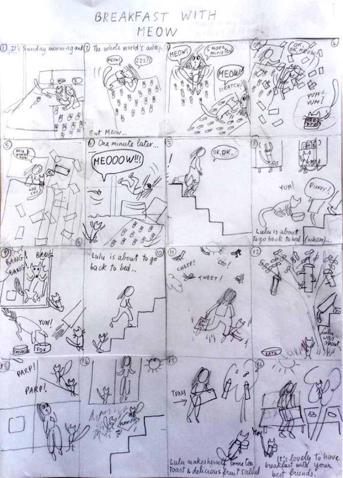 Meow's breakfast storyboard pix